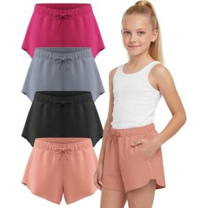 imagePURE CHAMP Girls Shorts 4 Pack Girls Athletic Shorts UltraSoft Youth Quick Dry Dolphin with Drawstring Size Toddler 16Chacoal  Bright Pink  Dusty Blue  Coral